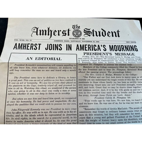 Vtg Amherst College The Amherst Student Newspaper November 23, 1963 VOL. XCIII - Picture 7 of 7